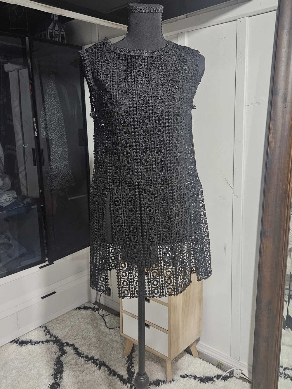 Zara Black Crochet Sleeveless Tunic Top